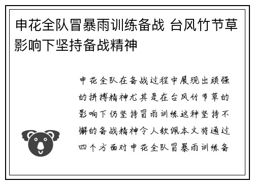 申花全队冒暴雨训练备战 台风竹节草影响下坚持备战精神